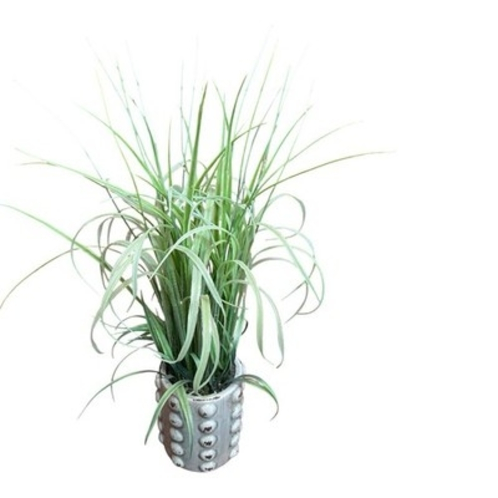 Artificial Grass Houseplant Arrangement Ribbed Textured Ceramic Pot Planter VG - Picture 4 of 7